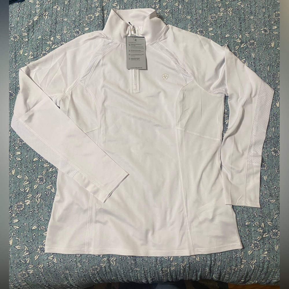 Ariat White Performance Zip-Neck Top with Gold Logo